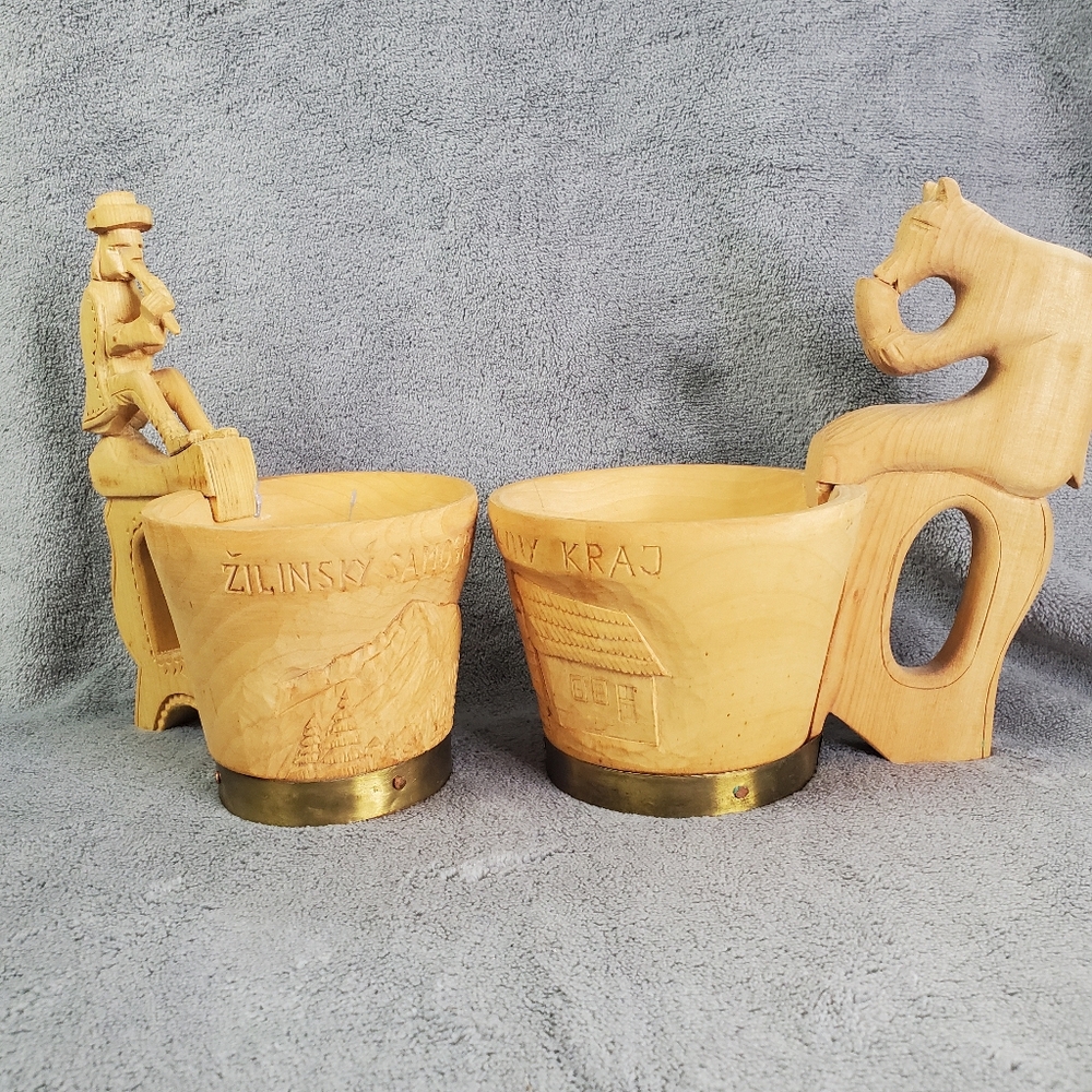 Vintage Hand Carved Wooden Planters, Stein?